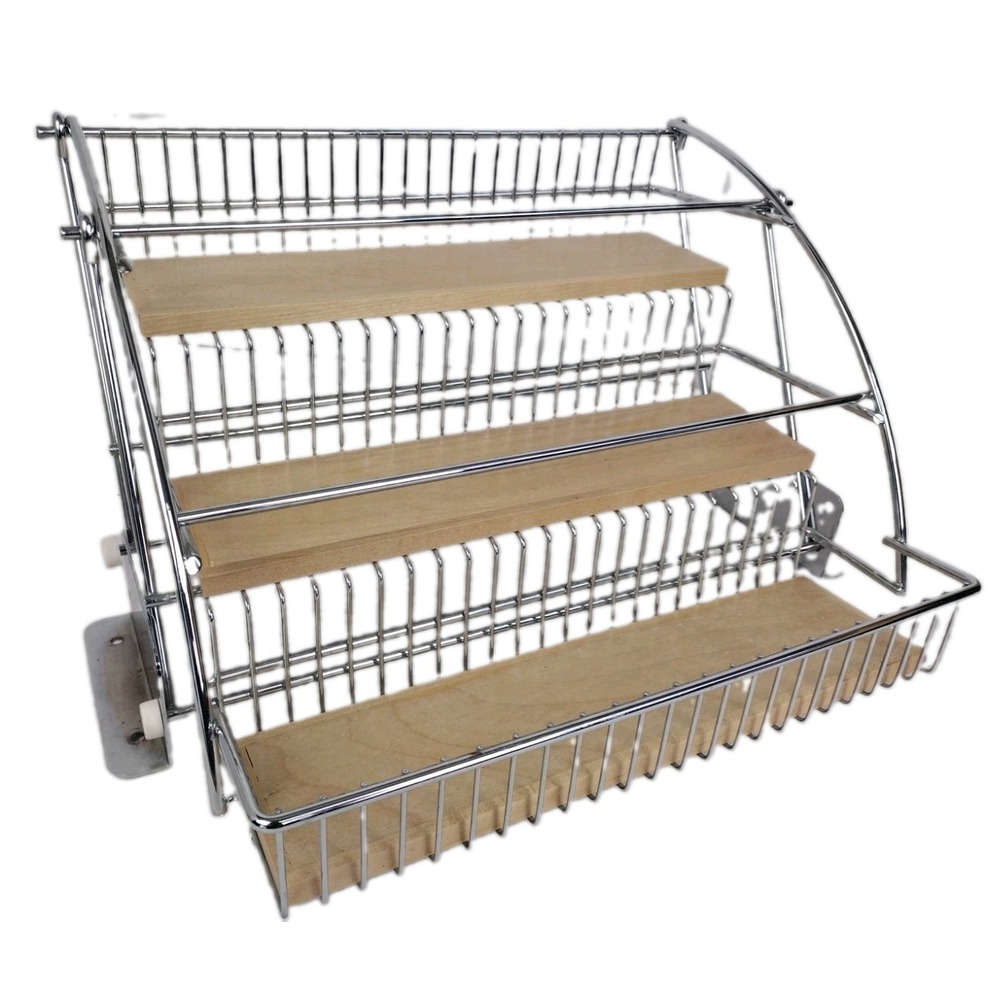 Kitchen Organizer Drop Down Wall Cabinet Storage 3 Tier Stainless & Wood Spices